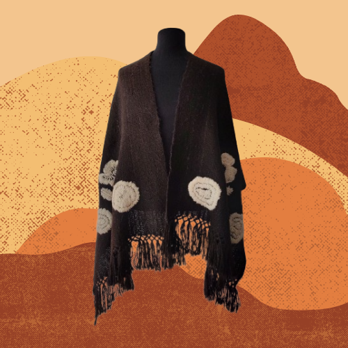 Pashmina Bordada Negra de Llama