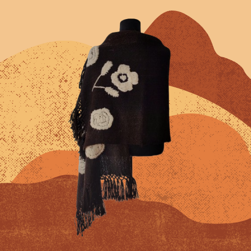 Pashmina Bordada Negra de Llama