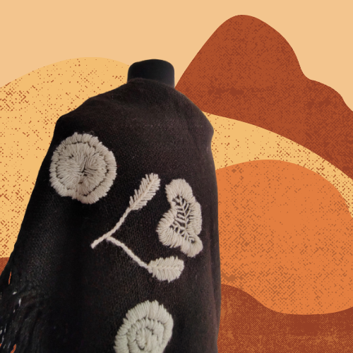 Pashmina Bordada Negra de Llama