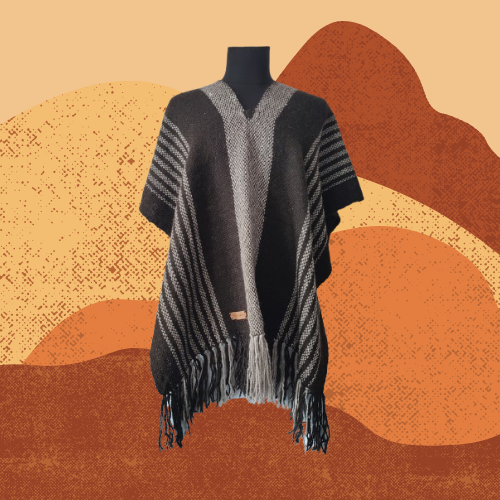 Poncho Negro y Gris de Llama