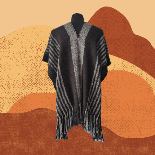 Poncho Negro y Gris de Llama