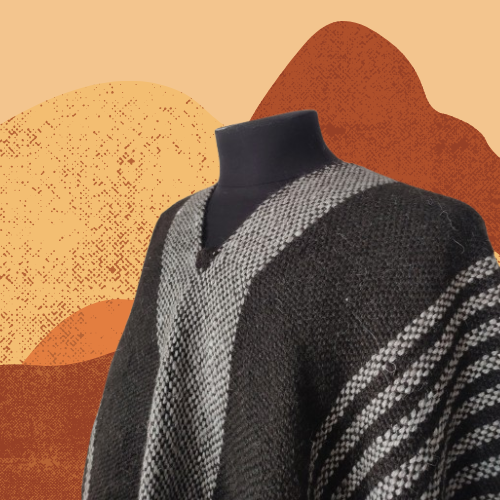 Poncho Negro y Gris de Llama