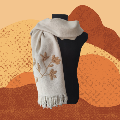 Pashmina Bordada Natural de Oveja
